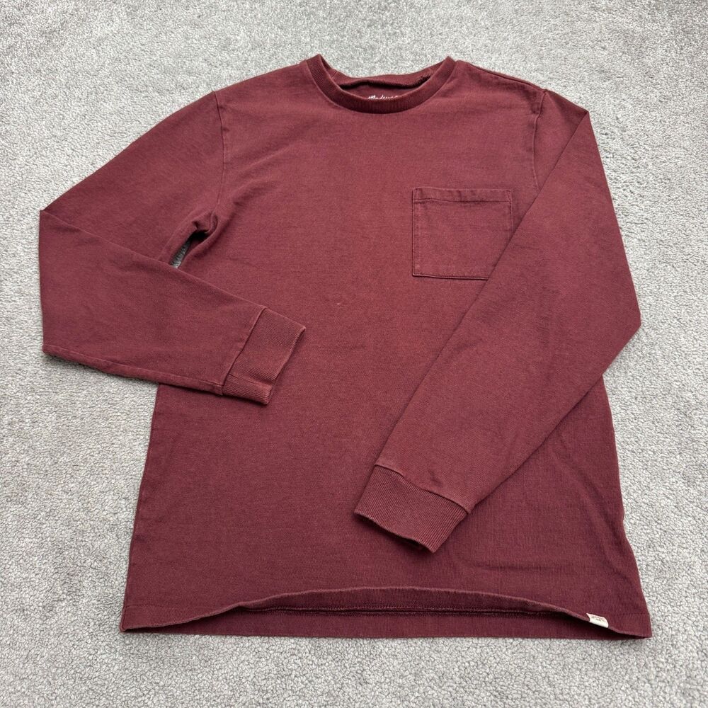 Madewell Organic Cotton Long Sleeve T-Shirt Womens XS Red Crew Neck Pocket Tee